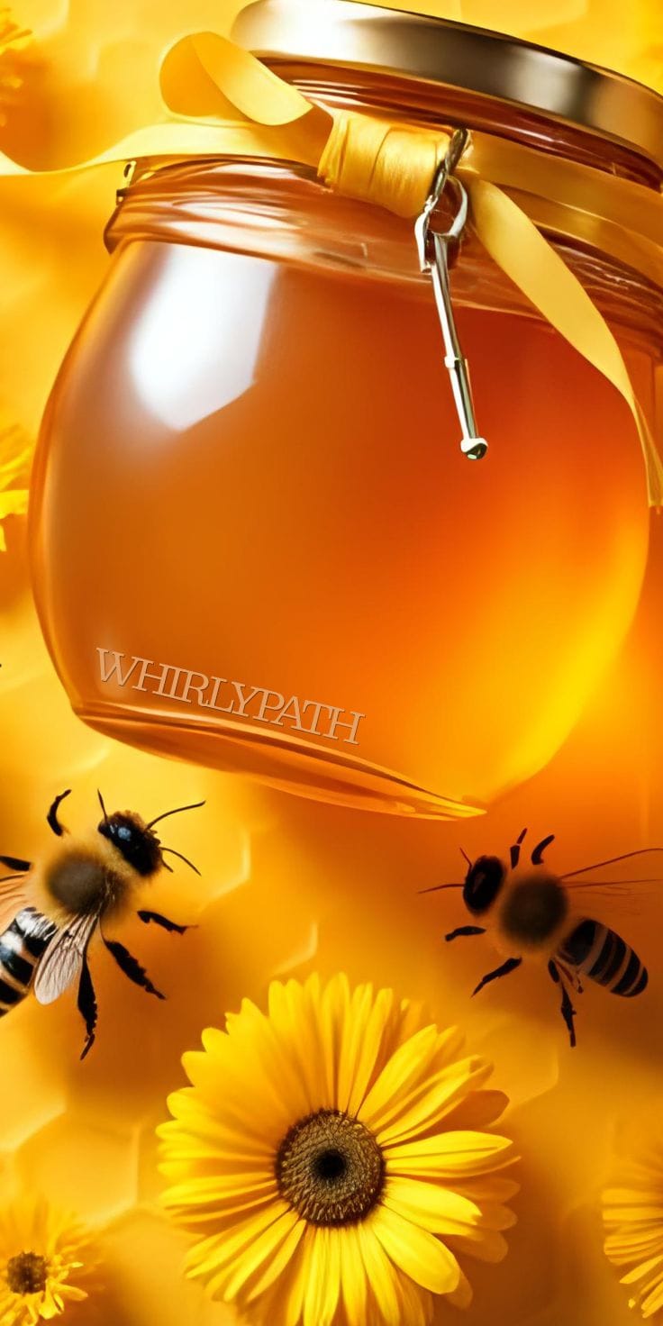 Honey bees around natural honey